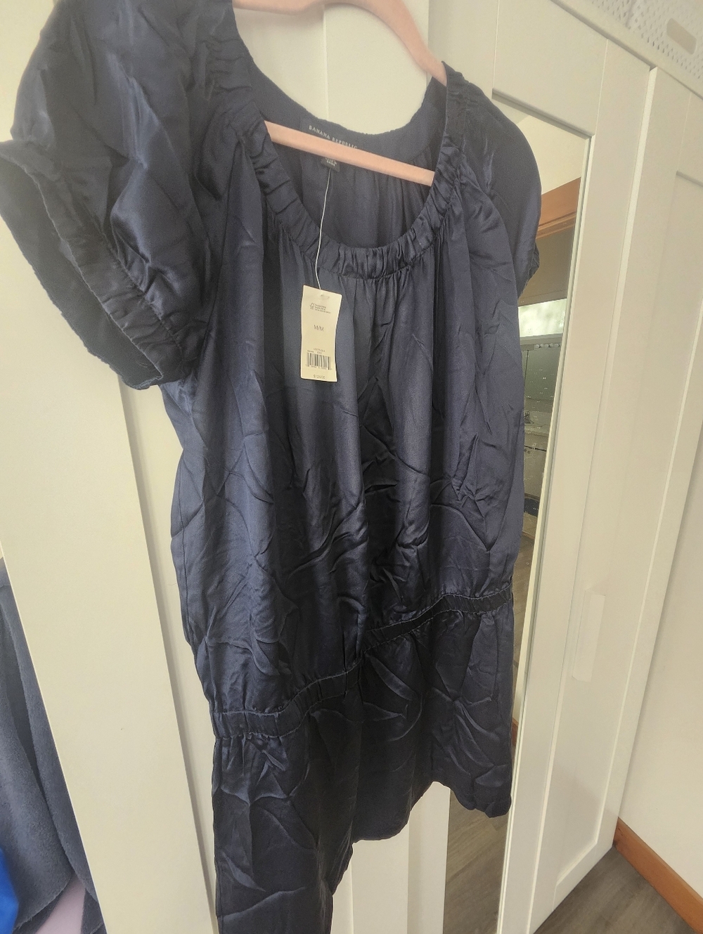 Banana Republic Navy Silk Short Sleeved Dress